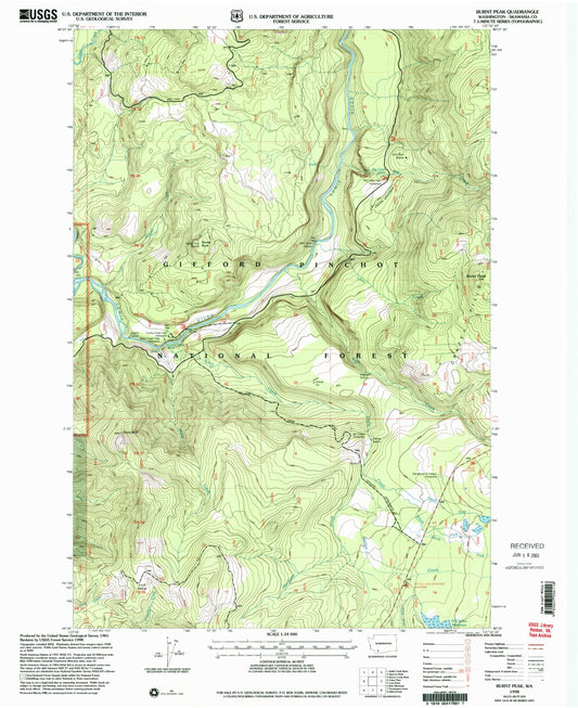 Classic USGS Burnt Peak Washington 7.5'x7.5' Topo Map Image