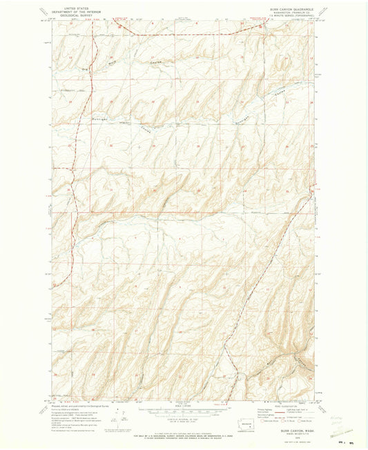 Classic USGS Burr Canyon Washington 7.5'x7.5' Topo Map Image