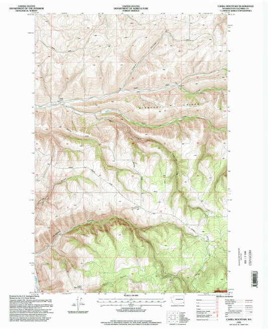 Classic USGS Cahill Mountain Washington 7.5'x7.5' Topo Map Image