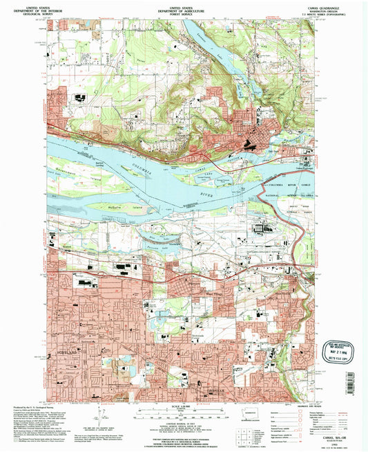 Classic USGS Camas Washington 7.5'x7.5' Topo Map Image