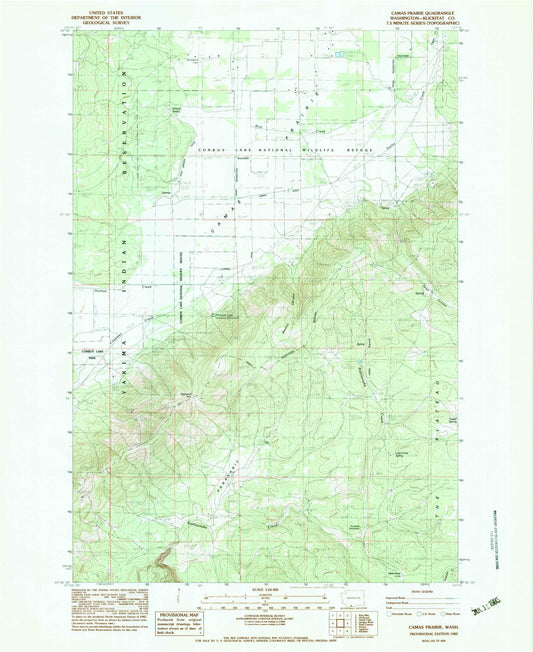 Classic USGS Camas Prairie Washington 7.5'x7.5' Topo Map Image