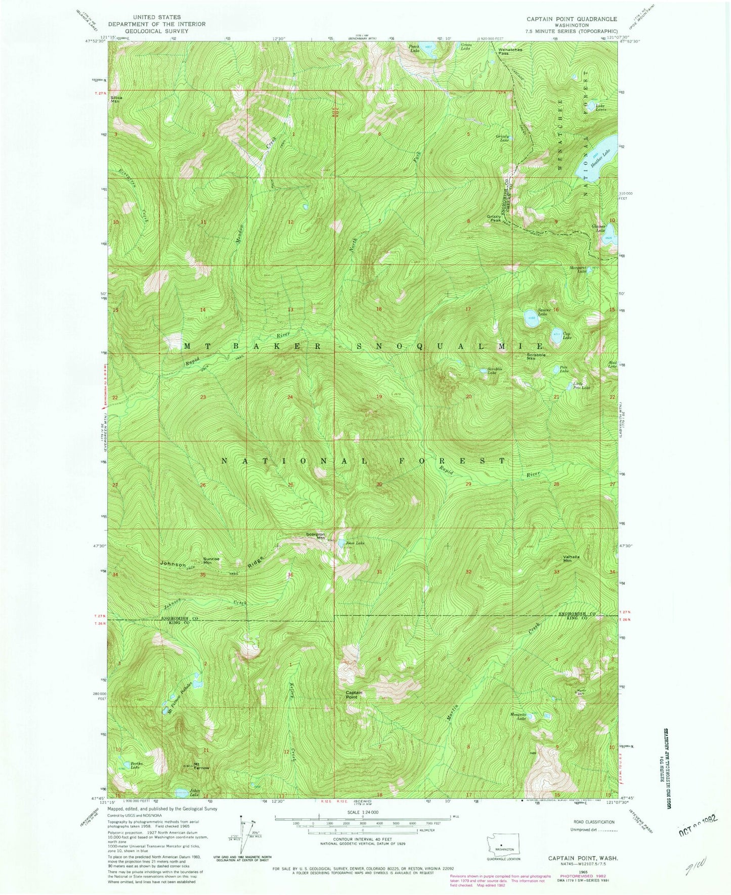 Classic USGS Captain Point Washington 7.5'x7.5' Topo Map Image