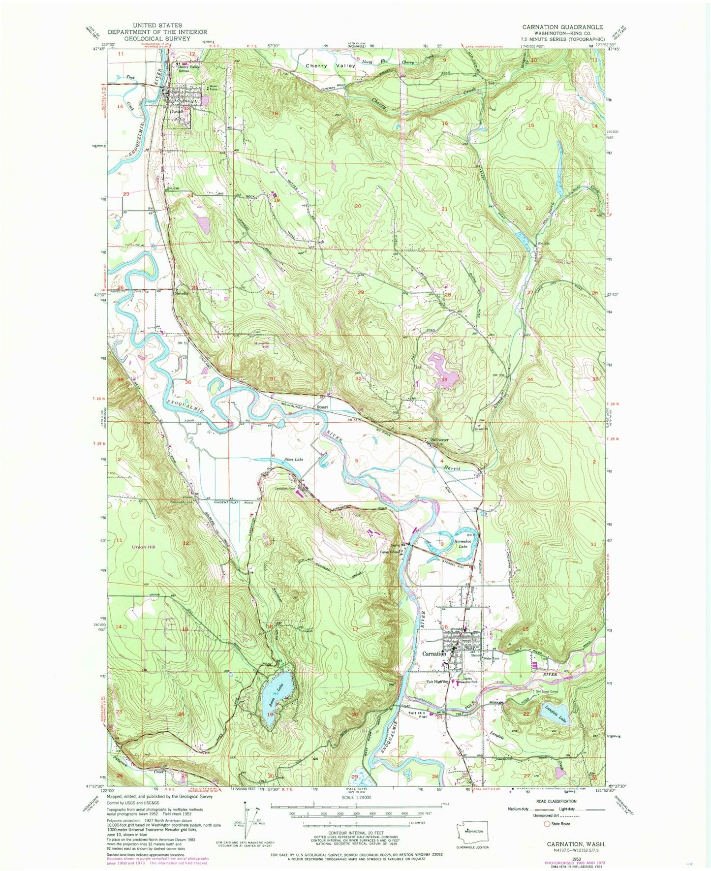 Classic USGS Carnation Washington 7.5'x7.5' Topo Map Image