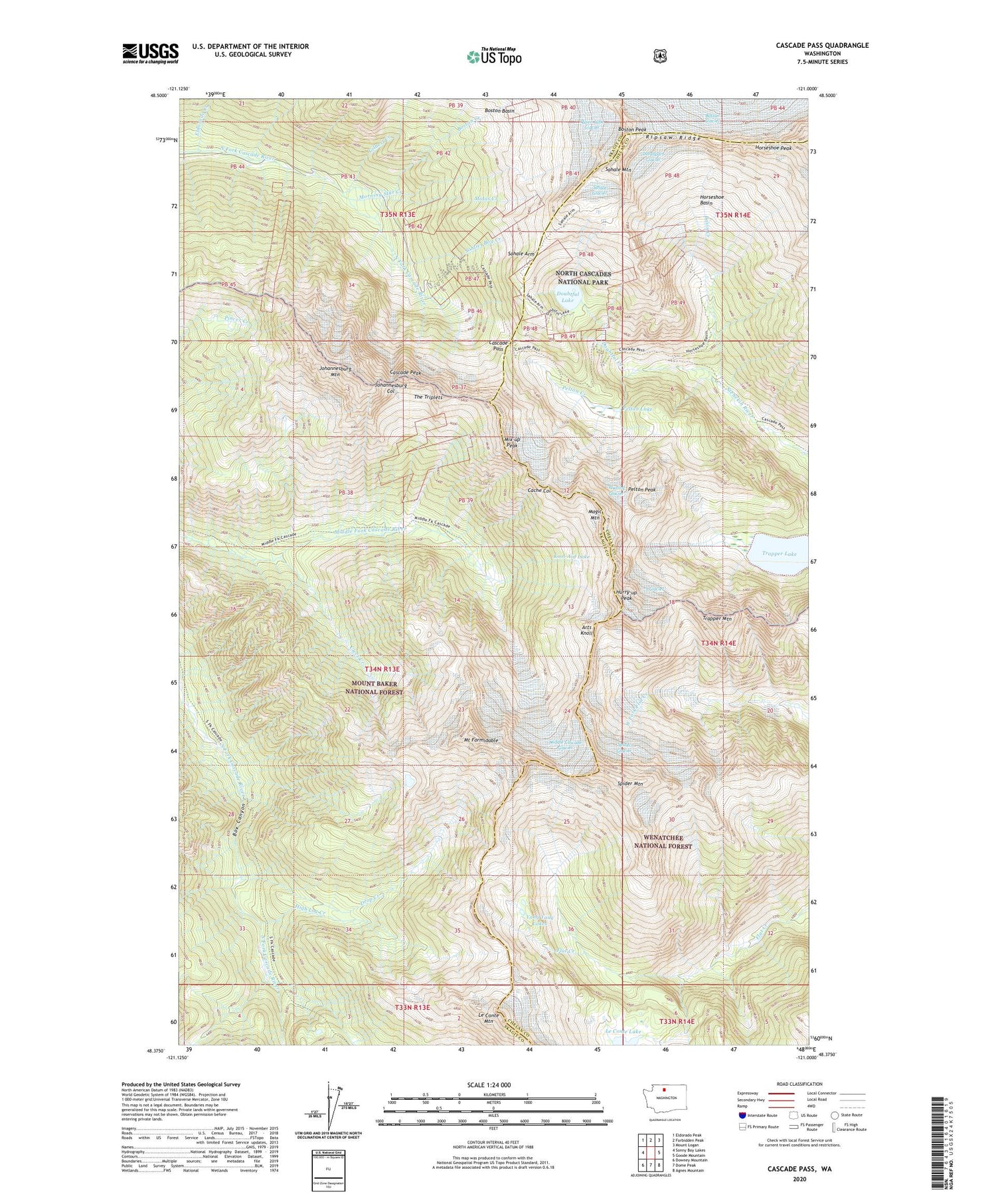 Cascade Pass Washington US Topo Map Image