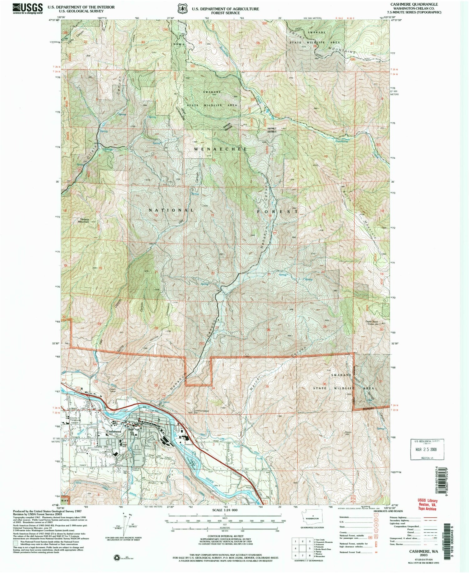 Classic USGS Cashmere Washington 7.5'x7.5' Topo Map Image