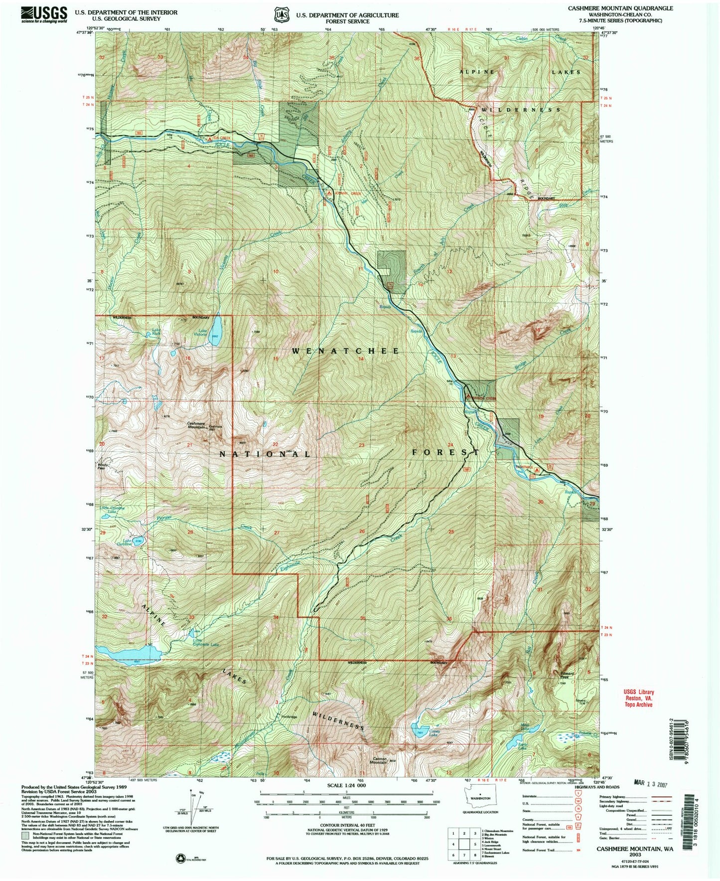 USGS Classic Cashmere Mountain Washington 7.5'x7.5' Topo Map Image