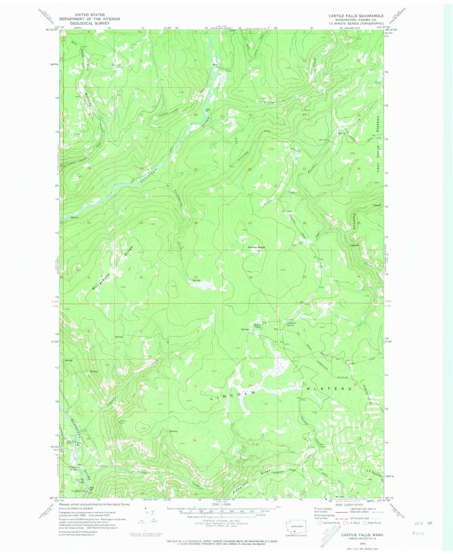 Classic USGS Castile Falls Washington 7.5'x7.5' Topo Map Image
