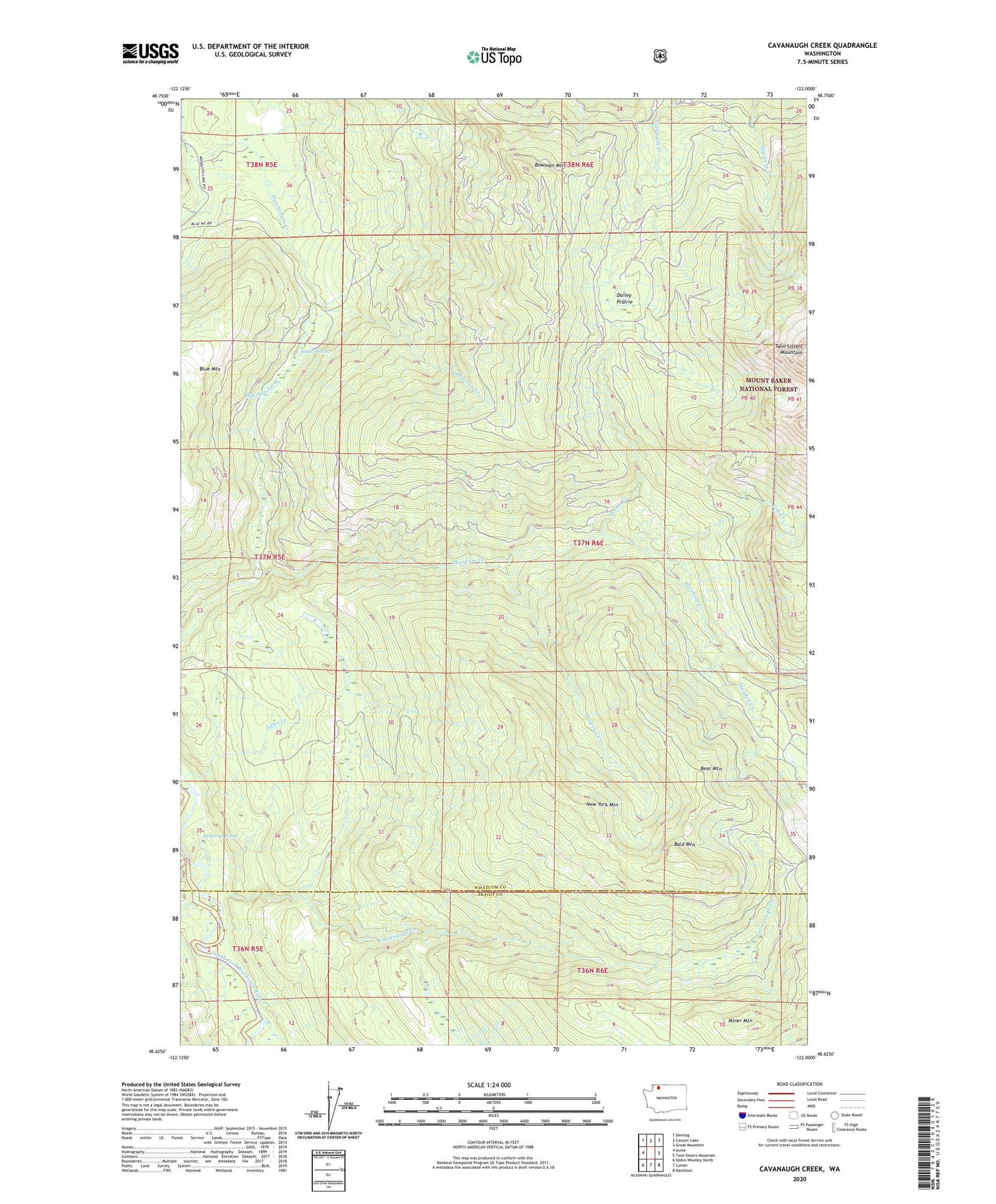 Cavanaugh Creek Washington US Topo Map Image