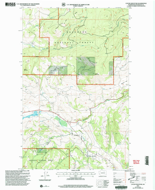 Classic USGS Cayuse Mountain Washington 7.5'x7.5' Topo Map Image