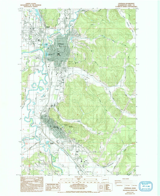 Classic USGS Centralia Washington 7.5'x7.5' Topo Map Image