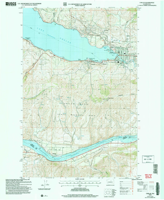 Classic USGS Chelan Washington 7.5'x7.5' Topo Map Image