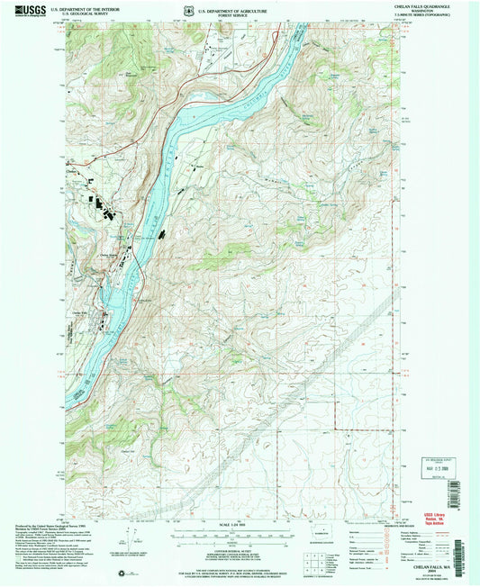 Classic USGS Chelan Falls Washington 7.5'x7.5' Topo Map Image
