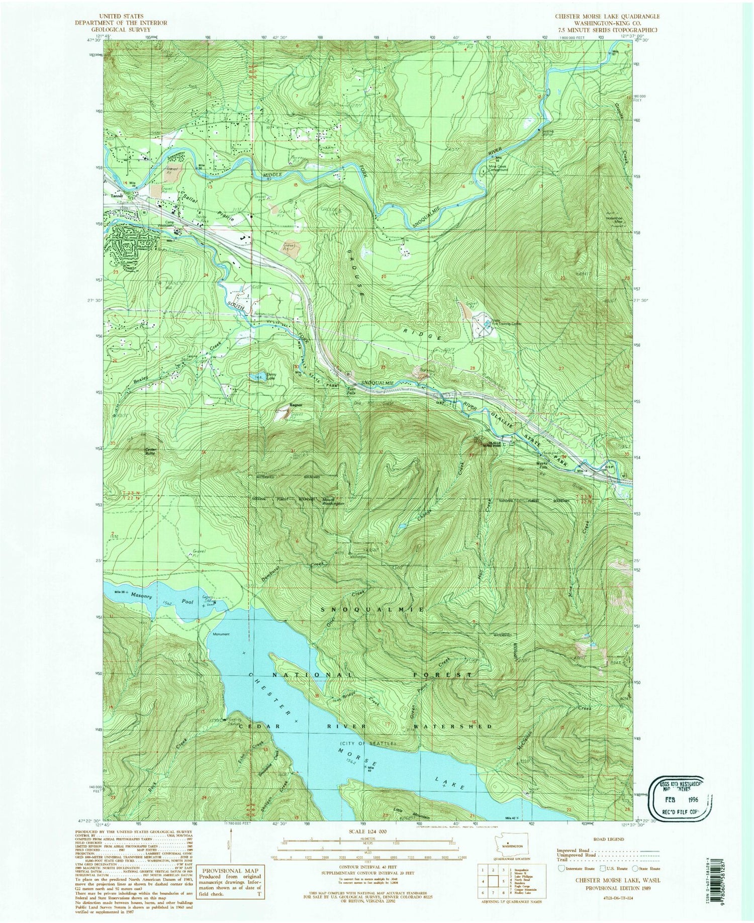 Classic USGS Chester Morse Lake Washington 7.5'x7.5' Topo Map Image