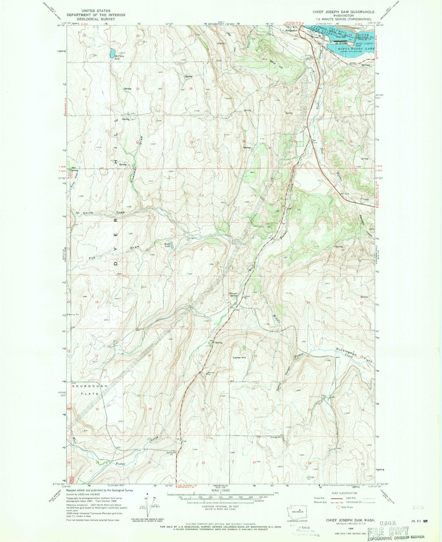 Classic USGS Chief Joseph Dam Washington 7.5'x7.5' Topo Map Image