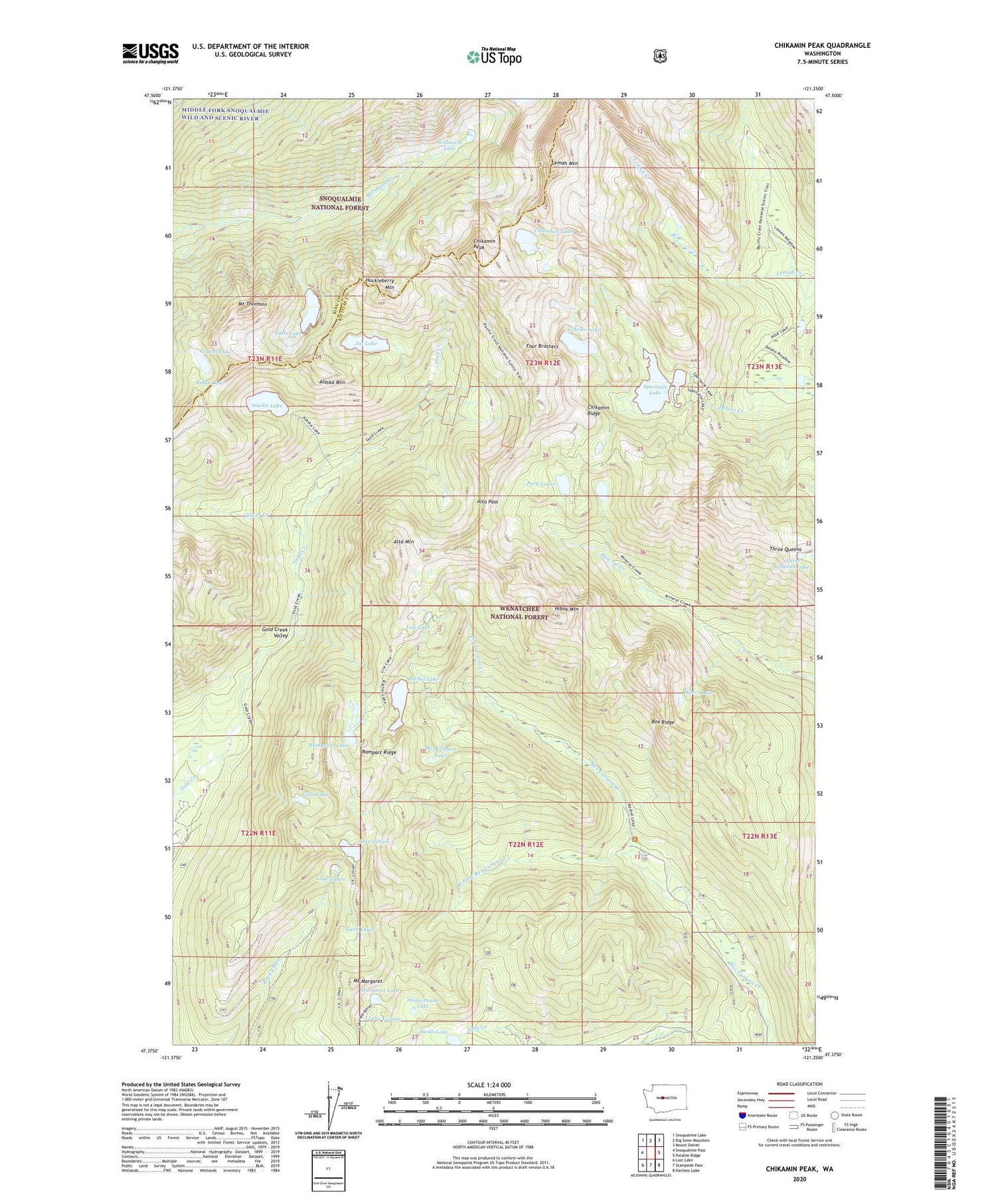 Chikamin Peak Washington US Topo Map Image