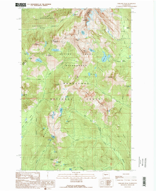 Classic USGS Chikamin Peak Washington 7.5'x7.5' Topo Map Image