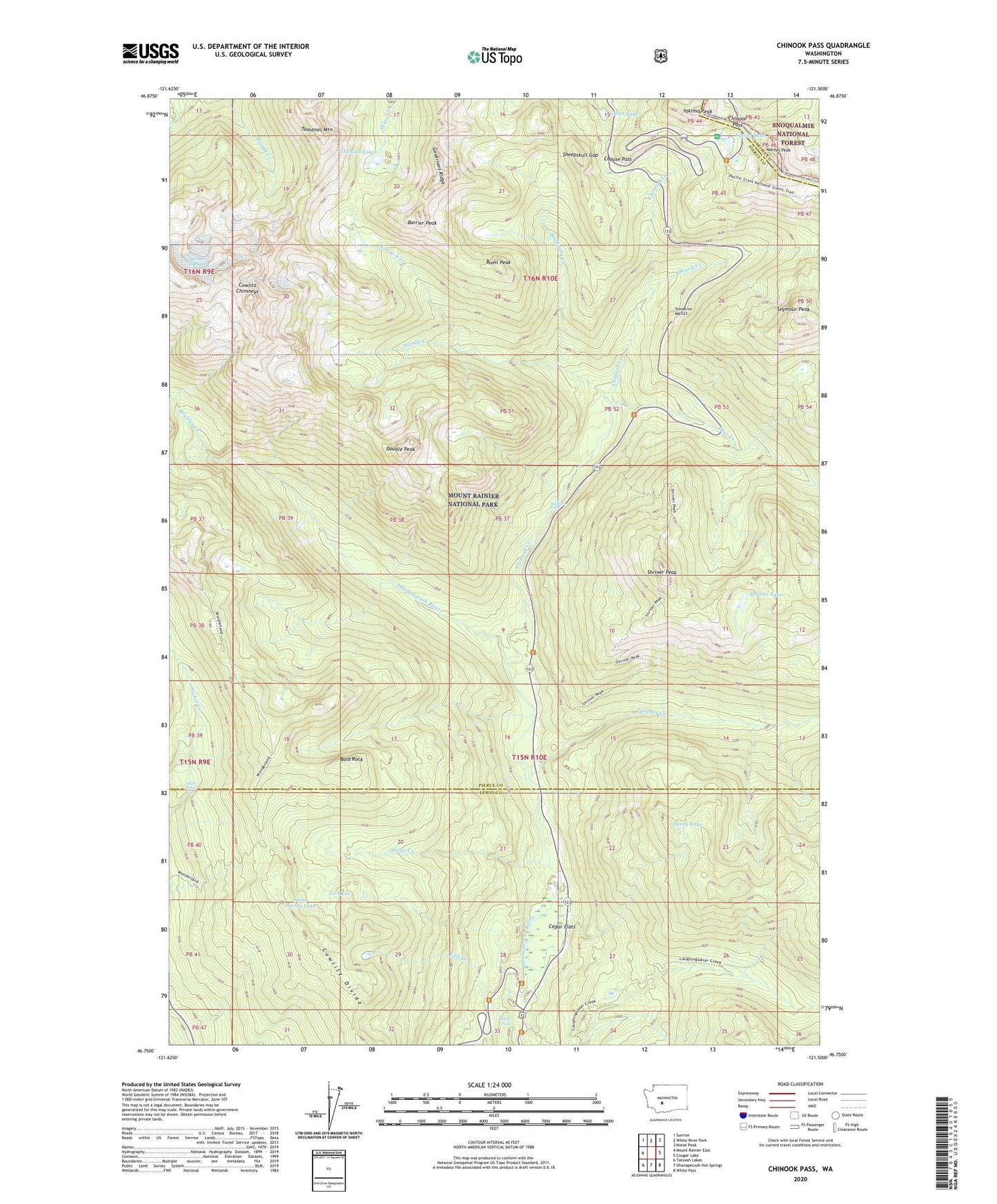 Chinook Pass Washington US Topo Map Image
