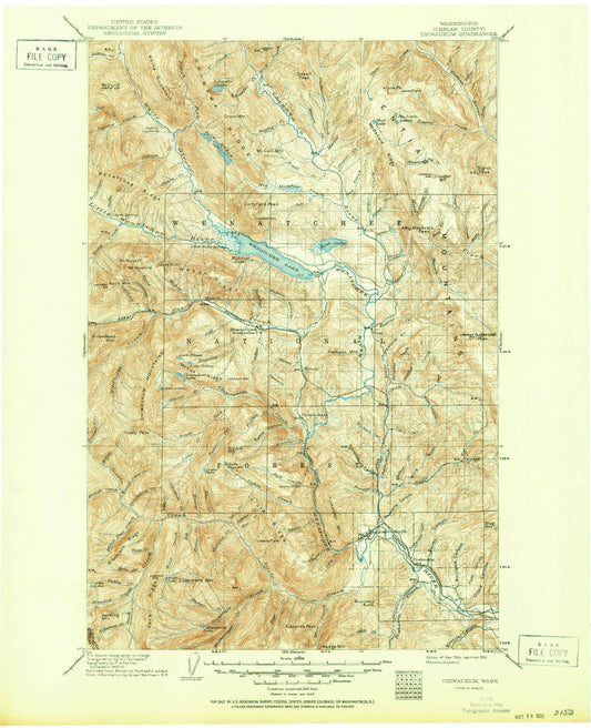 Historic 1904 Chiwaukum Washington 30'x30' Topo Map Image