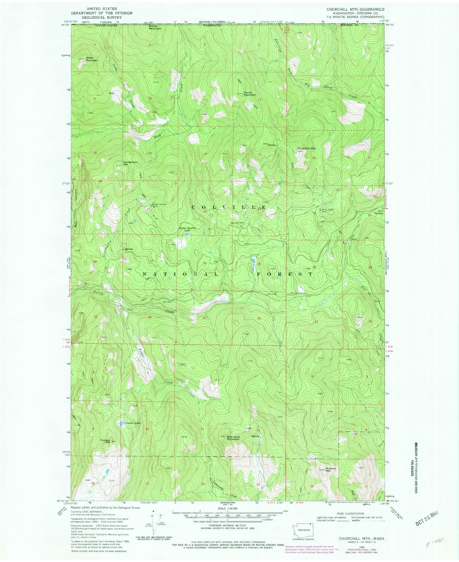 Classic USGS Churchill Mountain Washington 7.5'x7.5' Topo Map Image