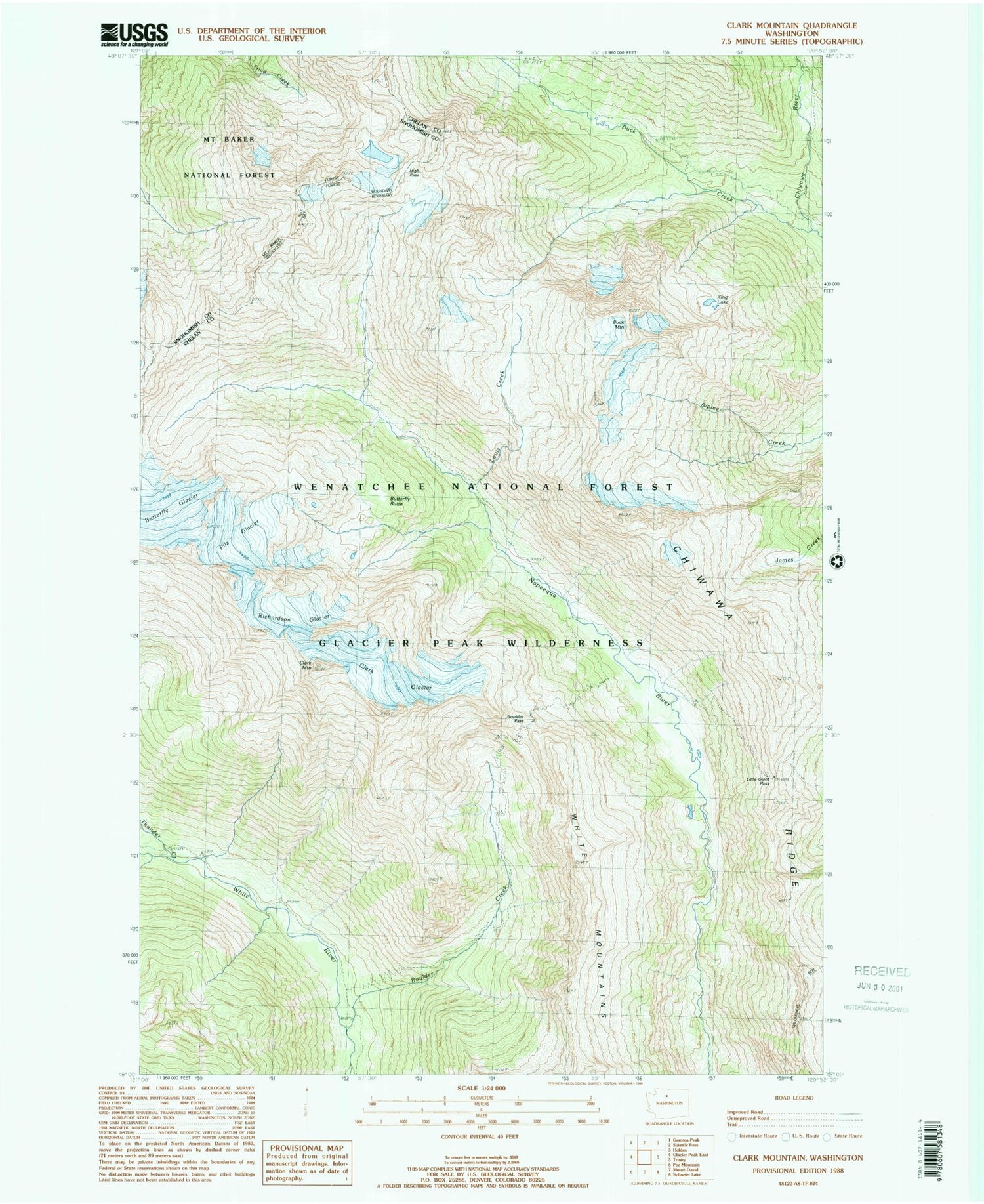 Classic USGS Clark Mountain Washington 7.5'x7.5' Topo Map Image