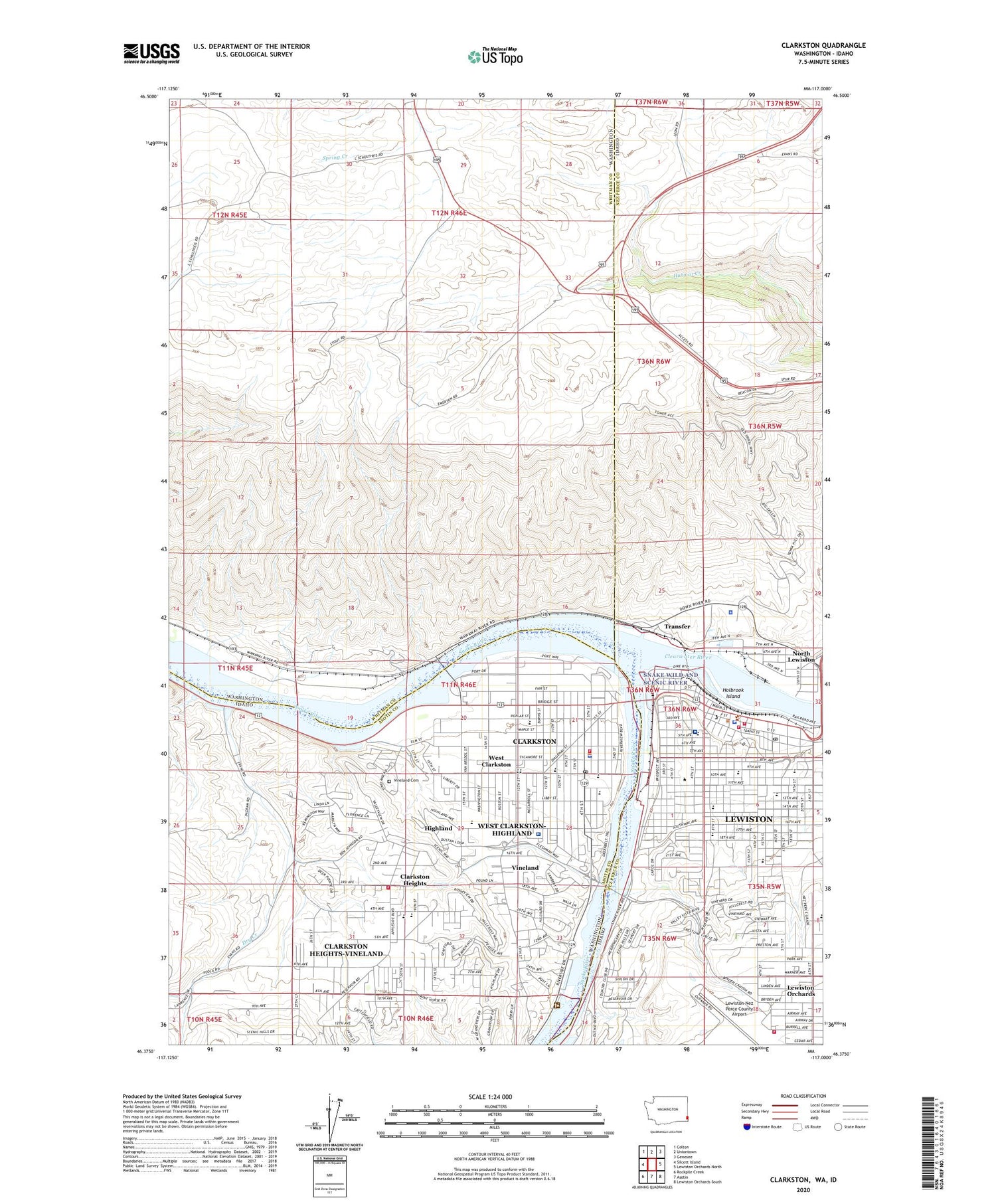 Clarkston Washington US Topo Map Image