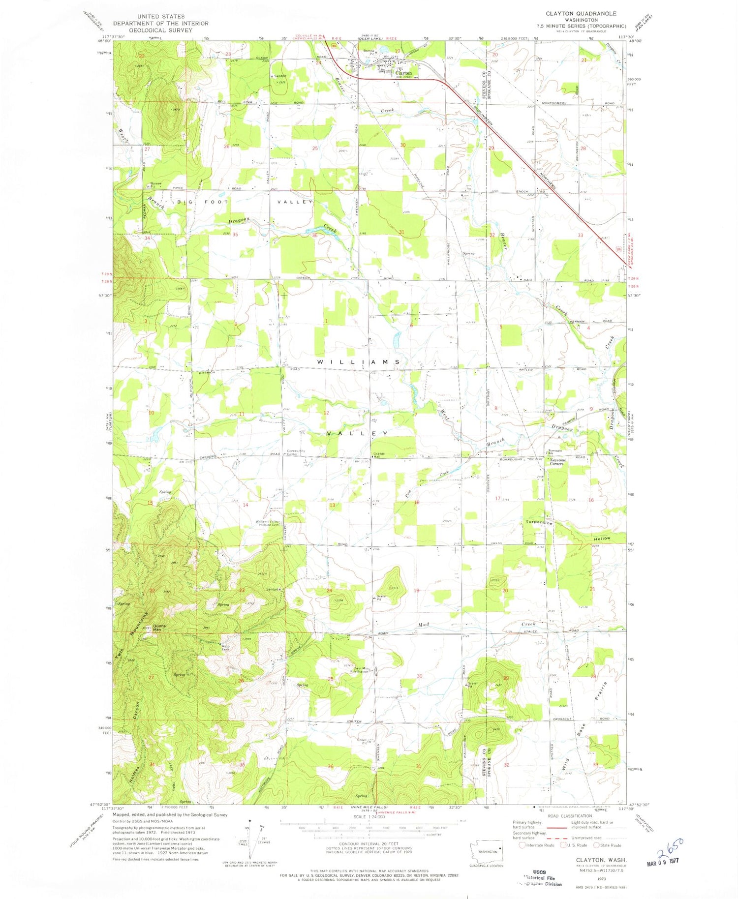 Classic USGS Clayton Washington 7.5'x7.5' Topo Map Image