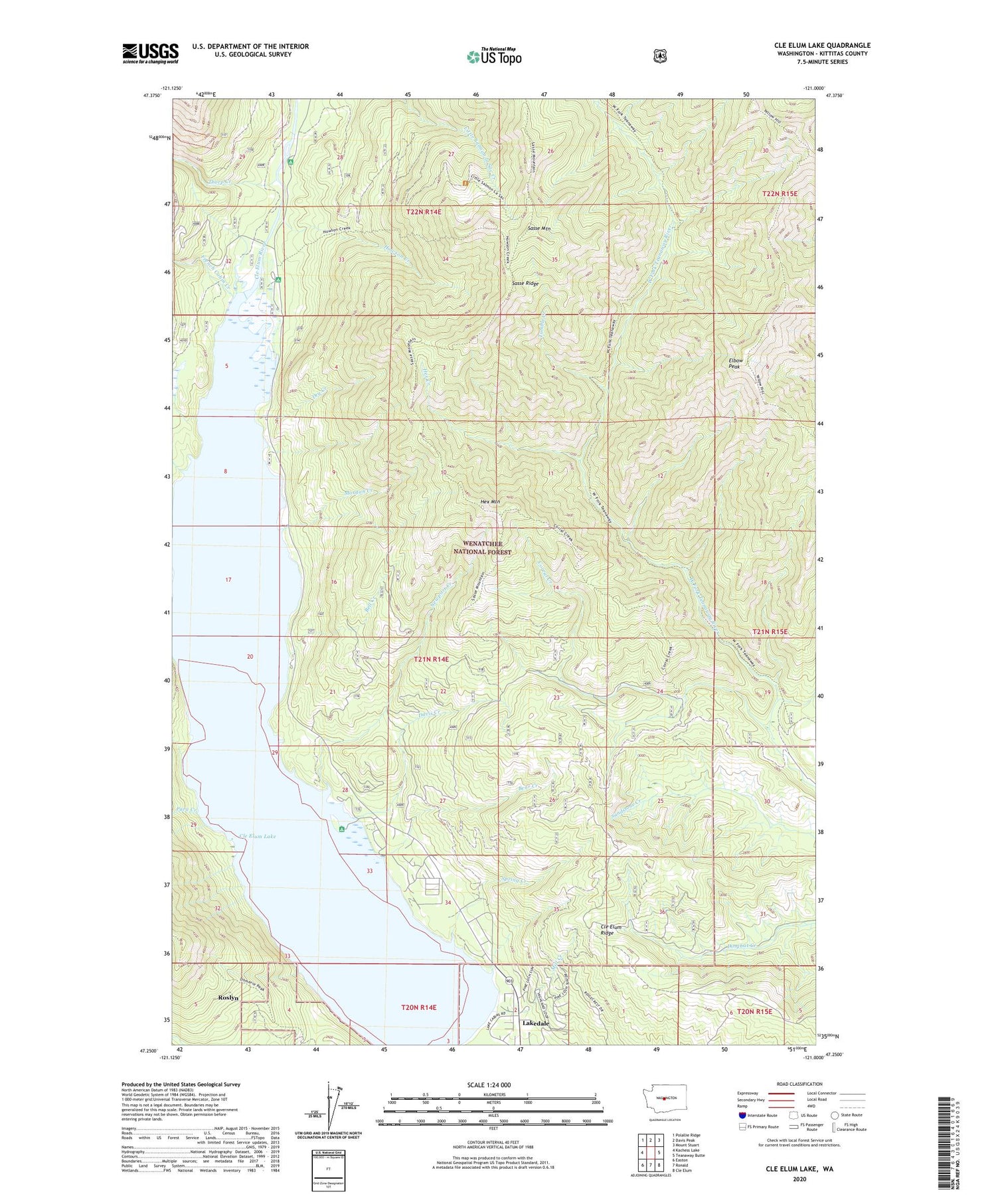 Cle Elum Lake Washington US Topo Map Image
