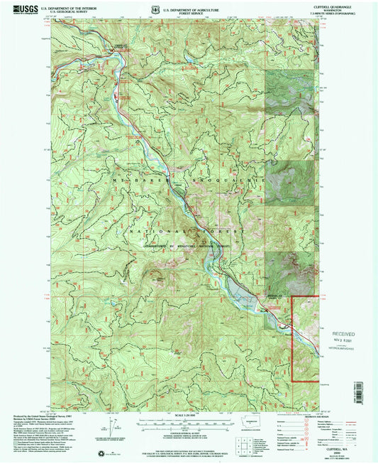 Classic USGS Cliffdell Washington 7.5'x7.5' Topo Map Image