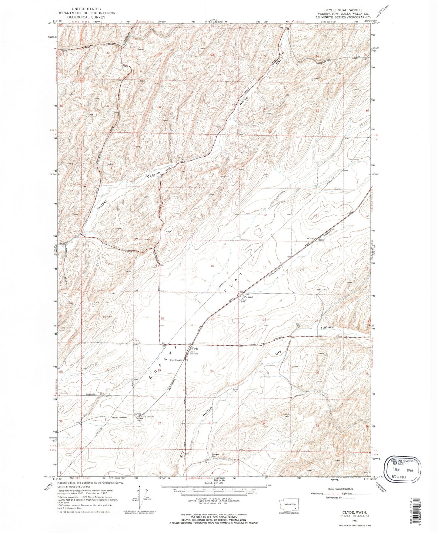 Classic USGS Clyde Washington 7.5'x7.5' Topo Map Image