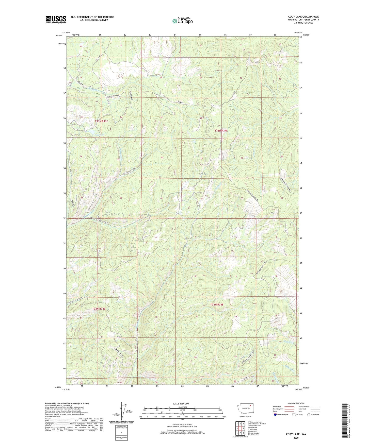 Cody Lake Washington US Topo Map Image