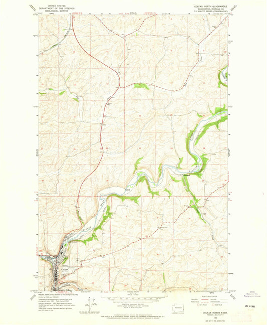 Classic USGS Colfax North Washington 7.5'x7.5' Topo Map Image