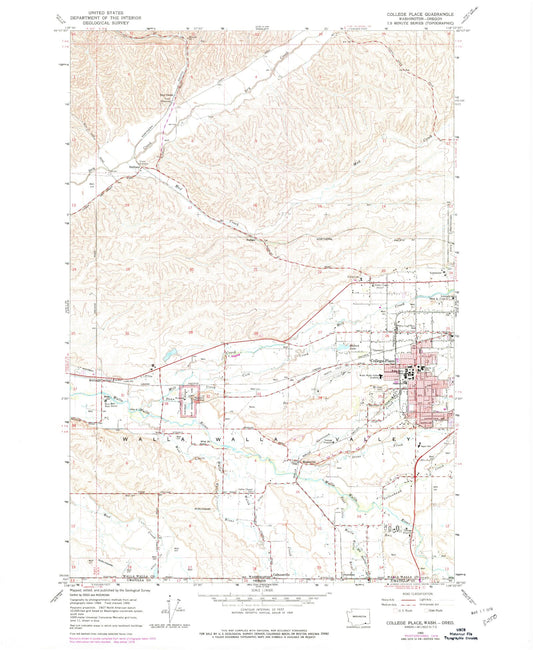 Classic USGS College Place Washington 7.5'x7.5' Topo Map Image