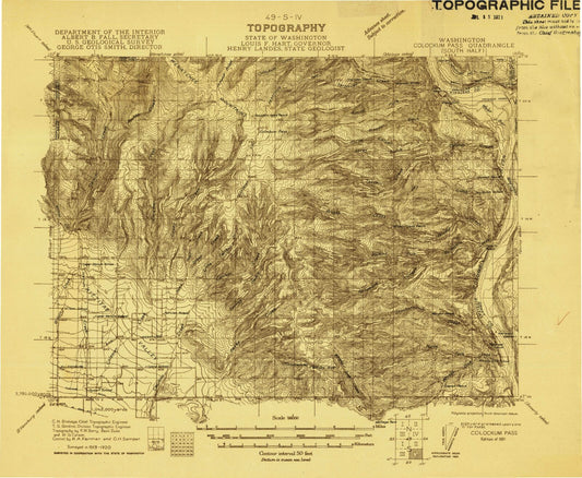 Historic 1921 Colockum Pass Washington 30'x30' Topo Map Image