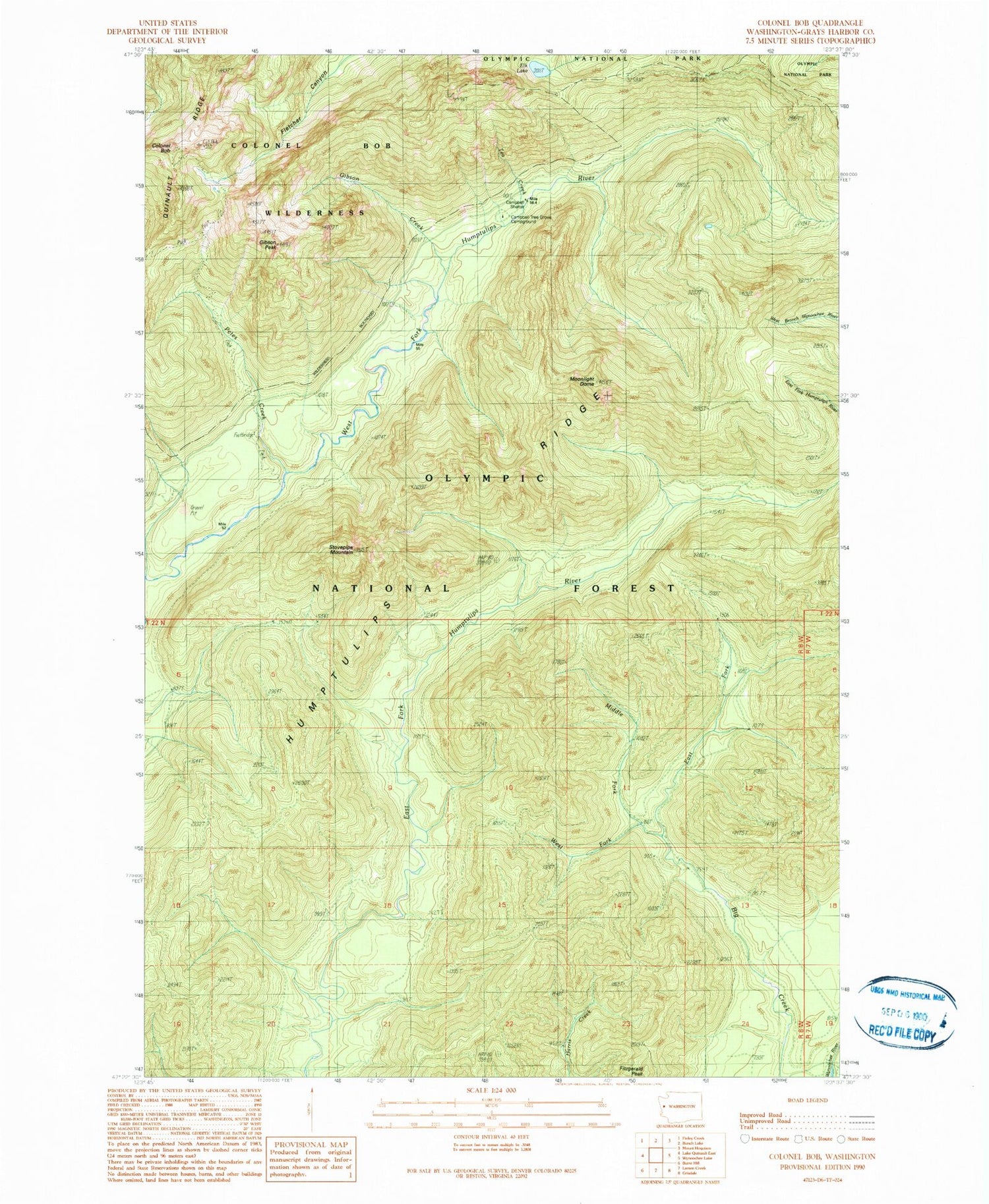 Classic USGS Colonel Bob Washington 7.5'x7.5' Topo Map Image