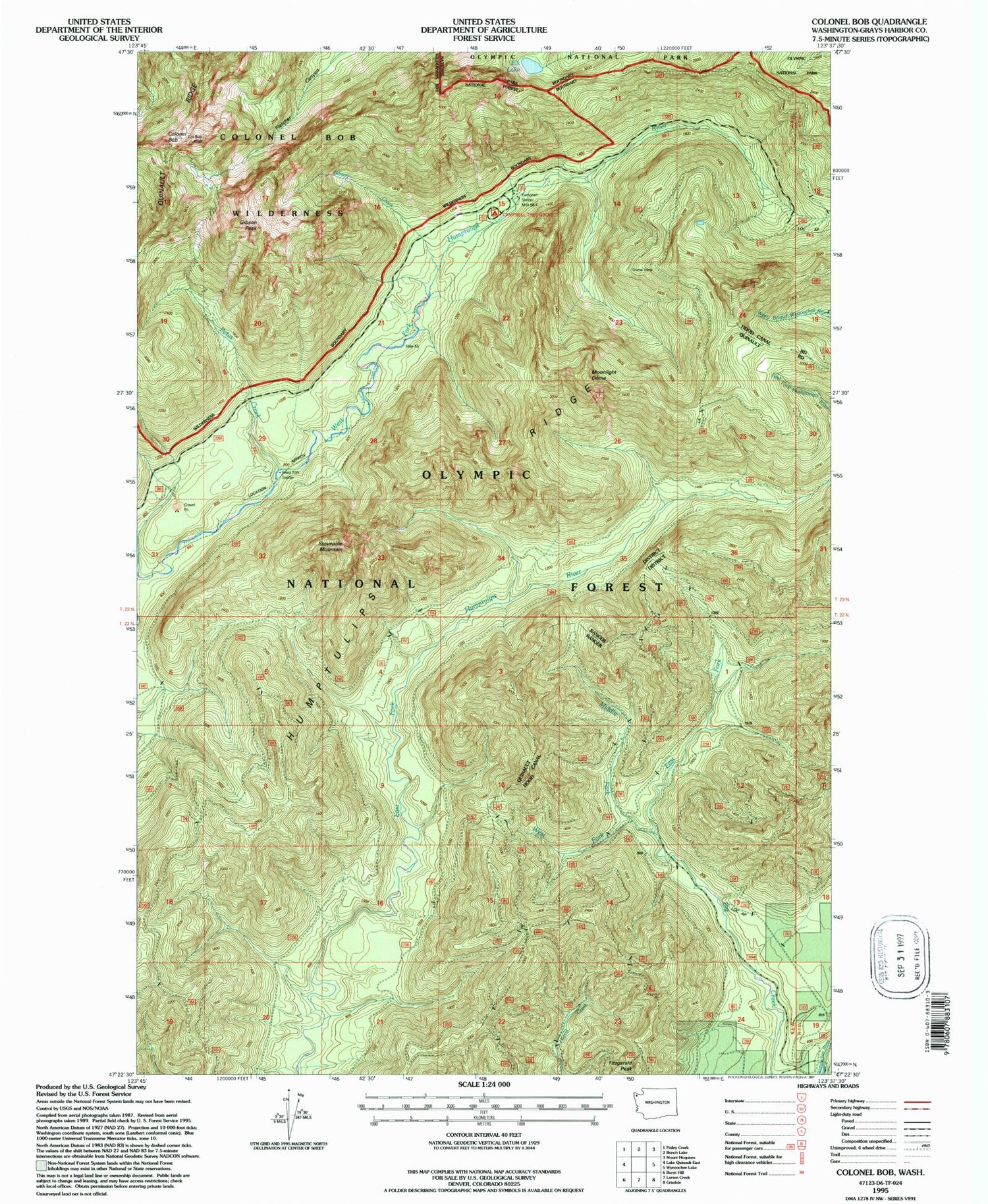 Classic USGS Colonel Bob Washington 7.5'x7.5' Topo Map Image