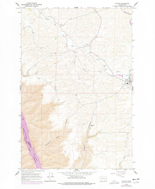 Classic USGS Colton Washington 7.5'x7.5' Topo Map Image