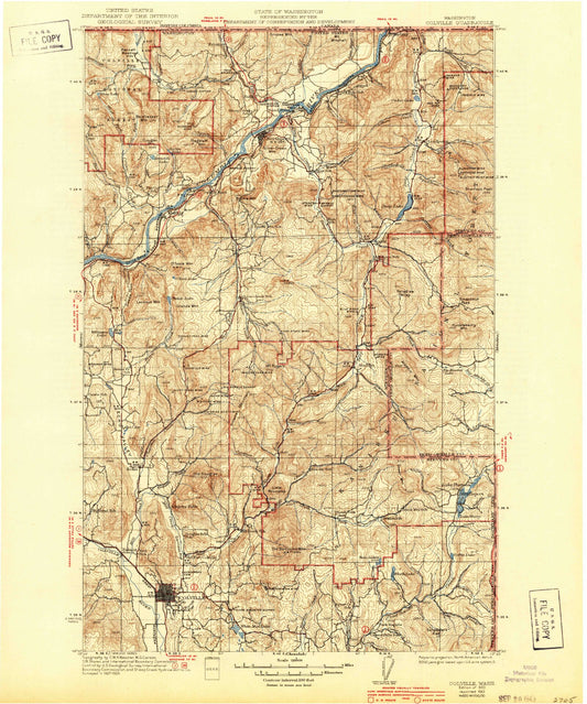 Historic 1933 Colville Washington 30'x30' Topo Map Image