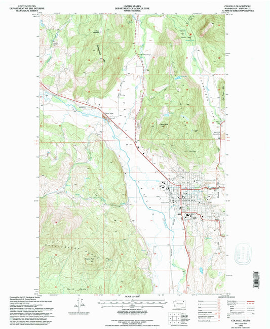 Classic USGS Colville Washington 7.5'x7.5' Topo Map Image