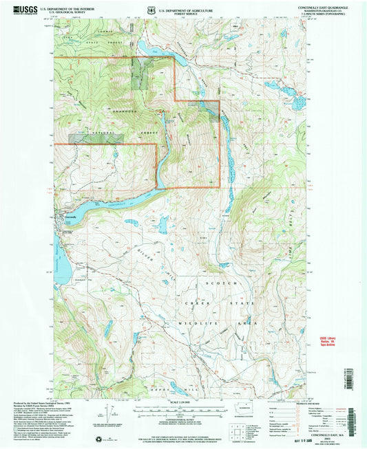 Classic USGS Conconully East Washington 7.5'x7.5' Topo Map Image