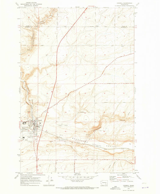Classic USGS Connell Washington 7.5'x7.5' Topo Map Image