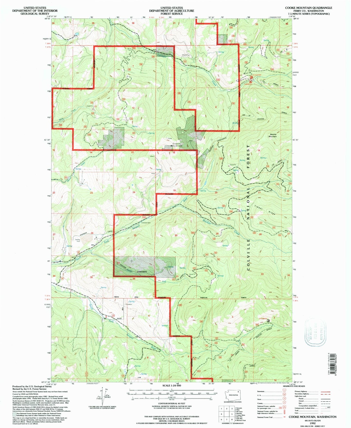 Classic USGS Cooke Mountain Washington 7.5'x7.5' Topo Map Image