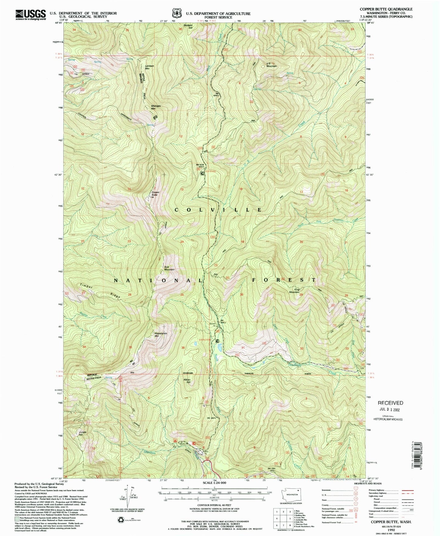 Classic USGS Copper Butte Washington 7.5'x7.5' Topo Map Image