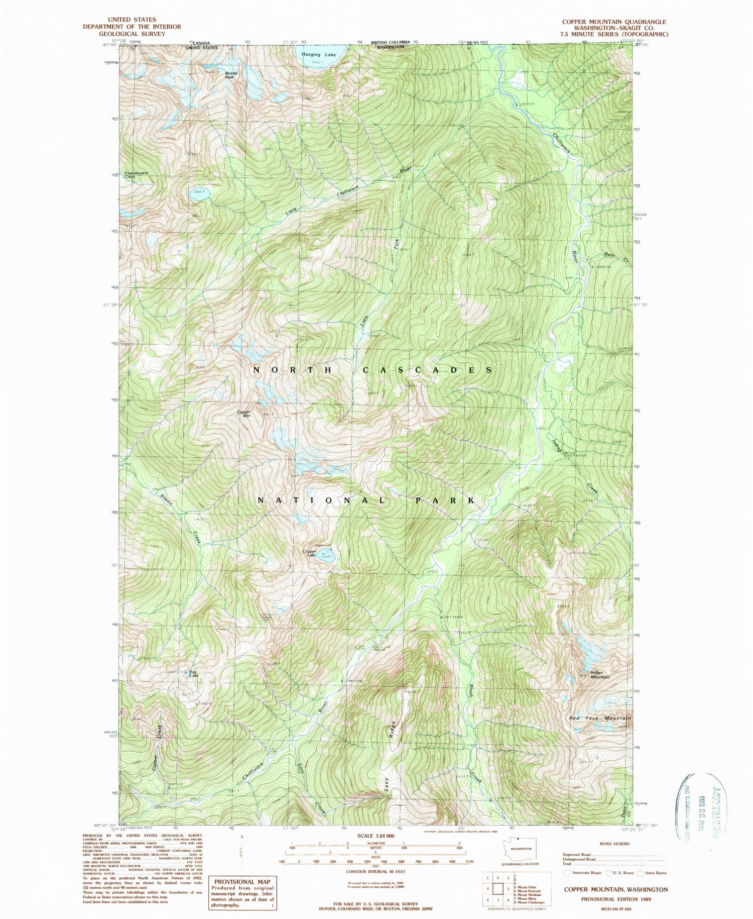 Classic USGS Copper Mountain Washington 7.5'x7.5' Topo Map Image