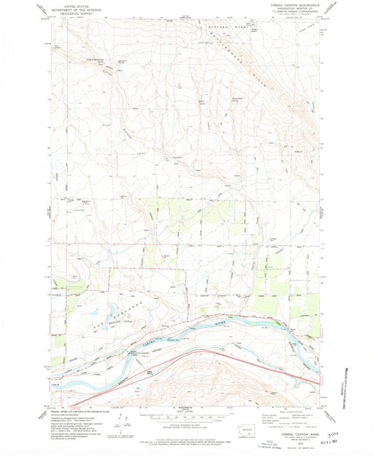 Classic USGS Corral Canyon Washington 7.5'x7.5' Topo Map Image