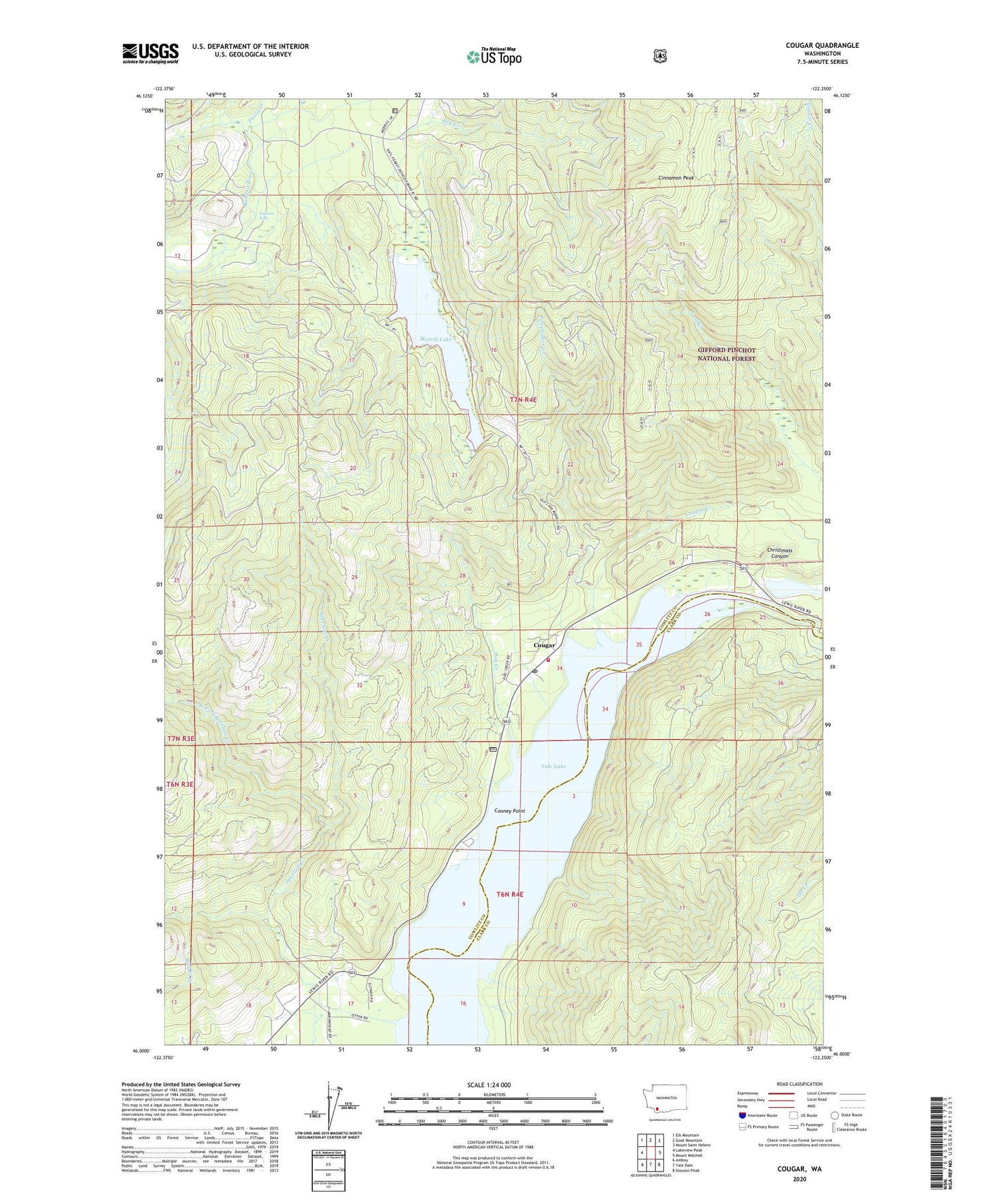 Cougar Washington US Topo Map Image