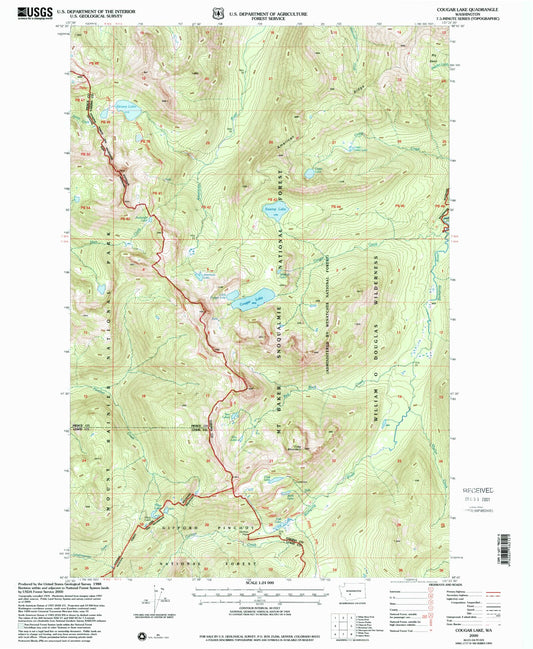 Classic USGS Cougar Lake Washington 7.5'x7.5' Topo Map Image
