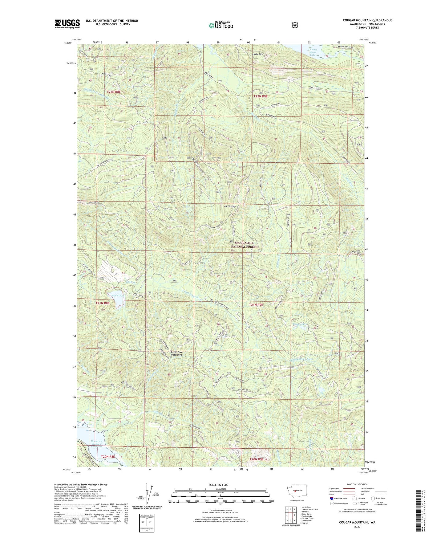 Cougar Mountain Washington US Topo Map Image