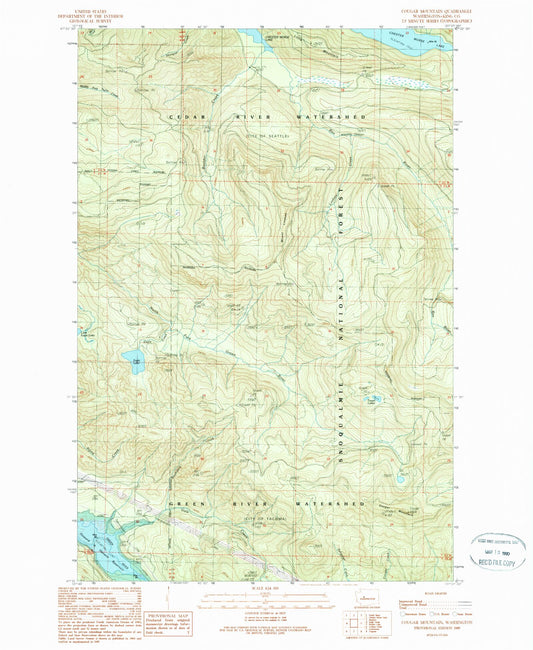 Classic USGS Cougar Mountain Washington 7.5'x7.5' Topo Map Image