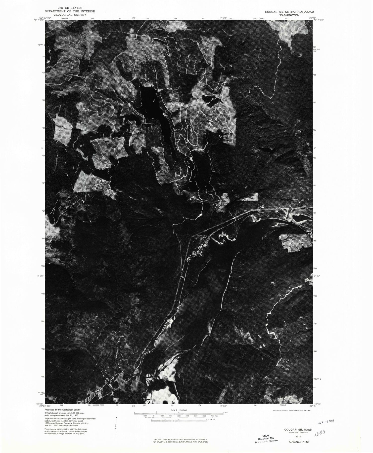 Classic USGS Cougar Washington 7.5'x7.5' Topo Map Image