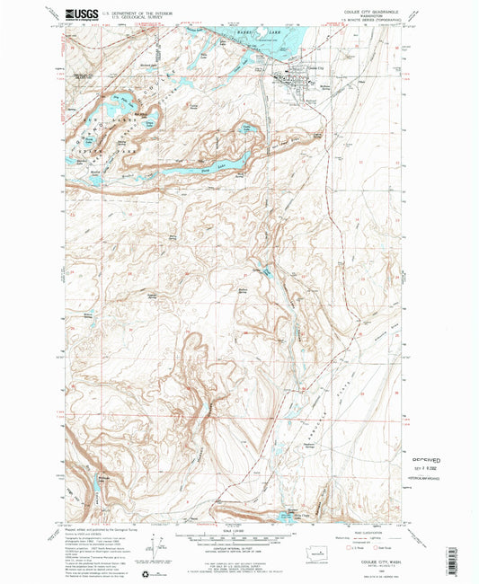 Classic USGS Coulee City Washington 7.5'x7.5' Topo Map Image